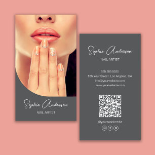 Modern Nail Artist Grey Business Card