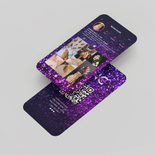 Modern Nail Artist Instagram Purple Pink Glitter Business Card