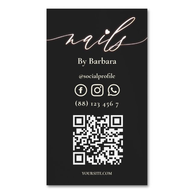 Modern Nail Artist Manicure Beauty Salon QR Magnetic Business Card (Front Vertical)