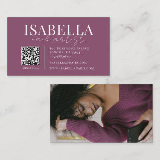 Modern Nail Artist Photo Plum Business Card