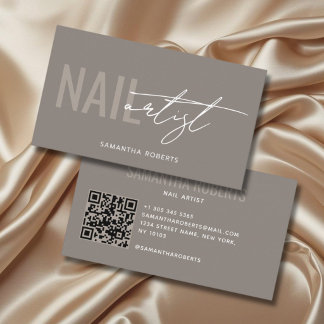 Modern nail artist QR Code taupe Business Card