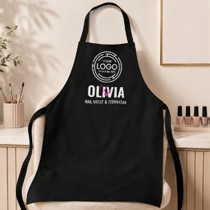 Modern Nail Line-Art Employee Name Business Logo Apron