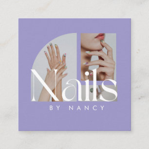 Modern Nail Salon Photo Collage Lilac  Square Business Card
