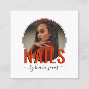 Modern Nail Salon Photo Script Signature Square Bu Business Card