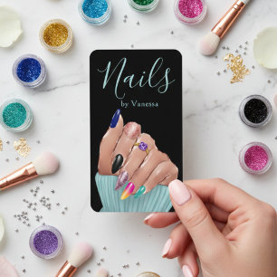 Modern Nail Technician QR Code Nail Art Salon Business Card