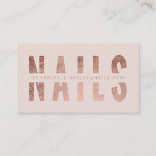 Modern nails cut out rose gold typography blush business card