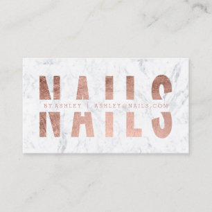 Modern nails lashes cut out rose gold marble business card