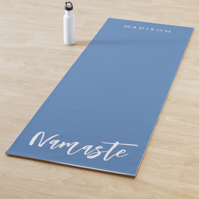 Modern Namaste Name Dusty Blue Yoga Mat (In Situ)