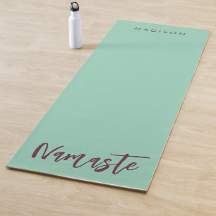 Modern Namaste Name Turquoise Green Mauve  Yoga Mat