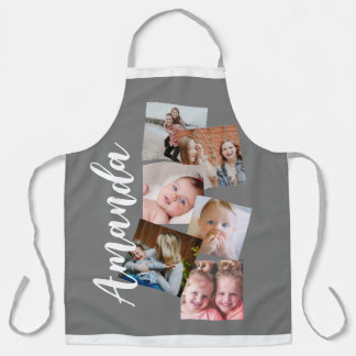 Modern name 6 photo collage gift apron