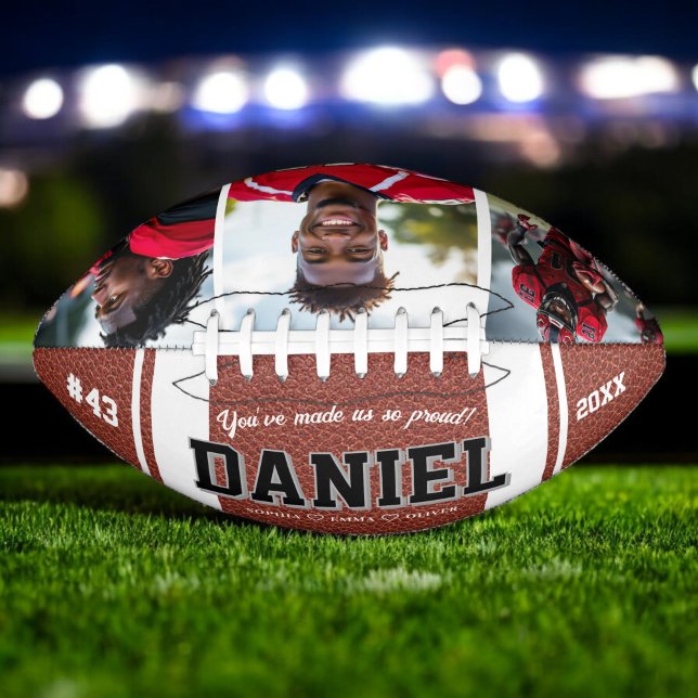 Modern Name and Text Photo Keepsake Gift Football (Creator Uploaded)