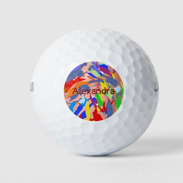 Modern Name Custom Abstract Colourful Golf Balls (Front)