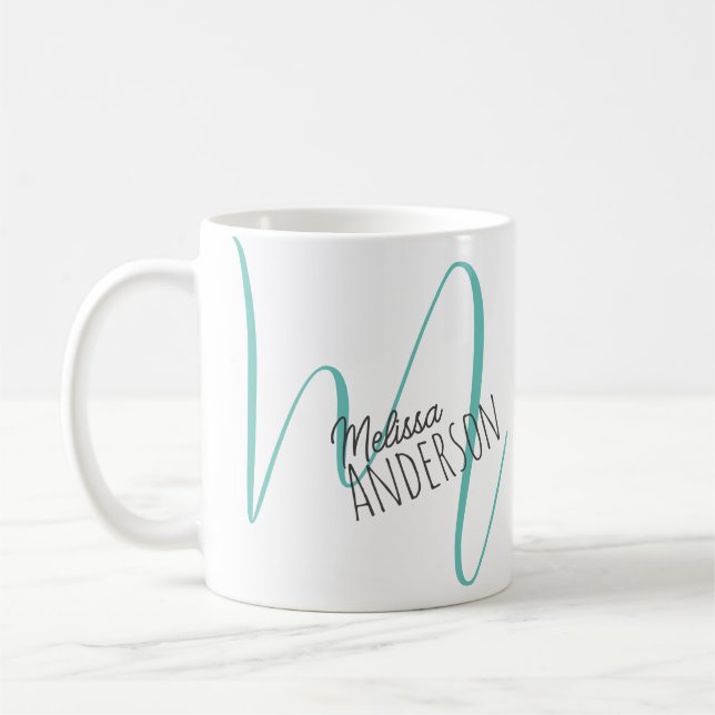Modern Name Initial Monogram Personalized Coffee Mug (Left)