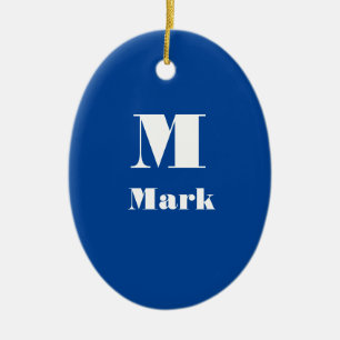 Modern Name Initial Solid Colour Navy Blue Ceramic Ornament