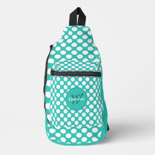 Modern Name Initial Turquoise White Polka Dots Sling Bag