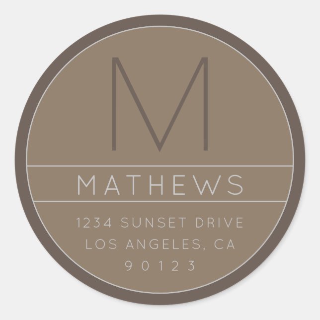 Modern Name & Monogram | Beige  Classic Round Stic Classic Round Sticker (Front)