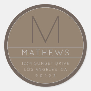Modern Name & Monogram   Beige  Classic Round Stic Classic Round Sticker