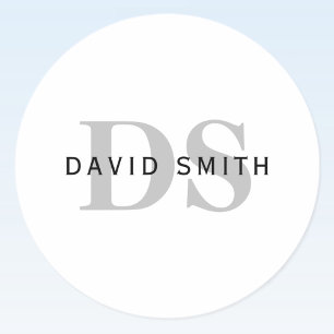 Modern Name & Monogram   Black White & Grey Classic Round Sticker
