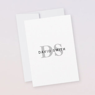Modern Name & Monogram   Black White & Grey Thank You Card