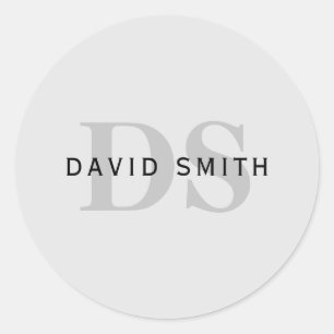 Modern Name & Monogram Editable Grey & Black Classic Round Sticker
