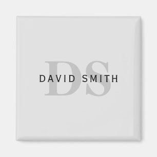 Modern Name & Monogram Editable Grey & Black Magnet