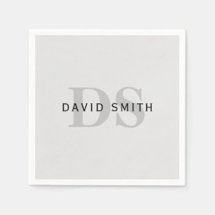 Modern Name & Monogram Editable Grey & Black Napkin