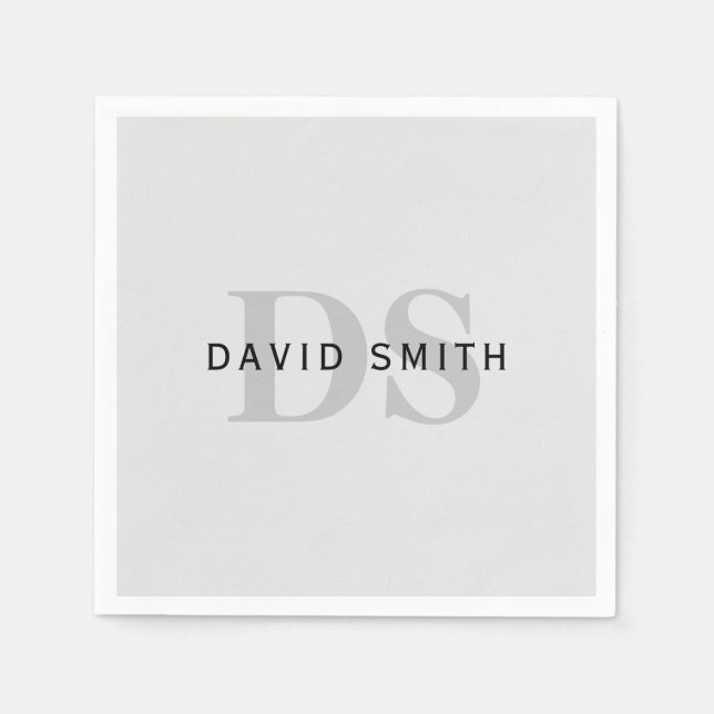 Modern Name & Monogram | Editable Grey & Black Napkin (Front)