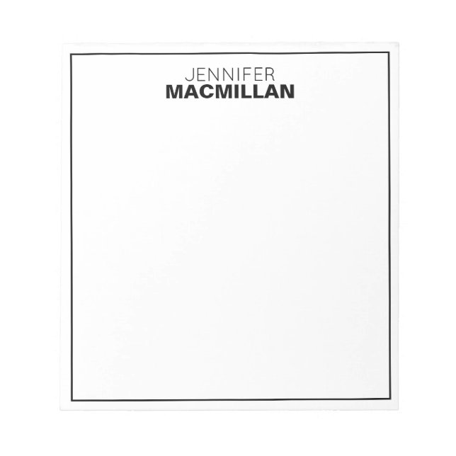 Modern Name Monogram Framed Personalized Black Notepad (Front)