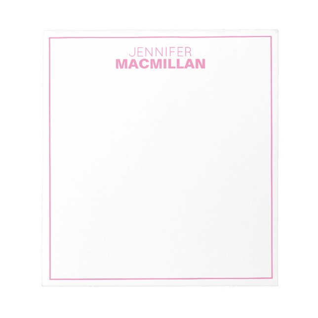 Modern Name Monogram Framed Personalized Pink Notepad (Front)