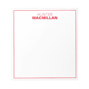Modern Name Monogram Framed Personalized Red Notepad