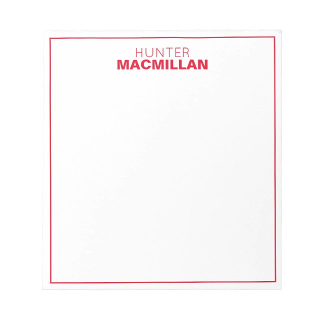 Modern Name Monogram Framed Personalized Red Notepad (Front)