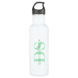 Modern Name & Monogram   Green & White 710 Ml Water Bottle