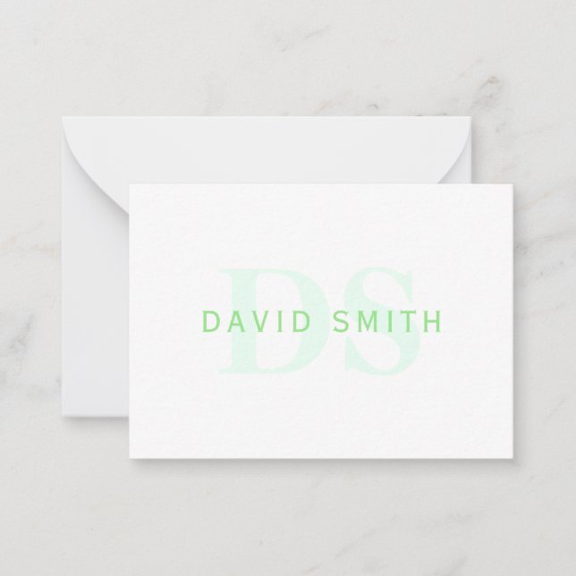 Modern Name & Monogram | Green & White Card (Front)