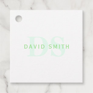 Modern Name & Monogram Green & White Favour Tags