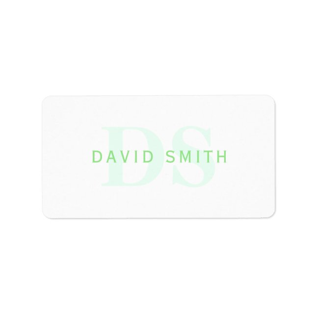 Modern Name & Monogram | Green & White Label (Front)
