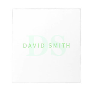 Modern Name & Monogram Green & White Notepad