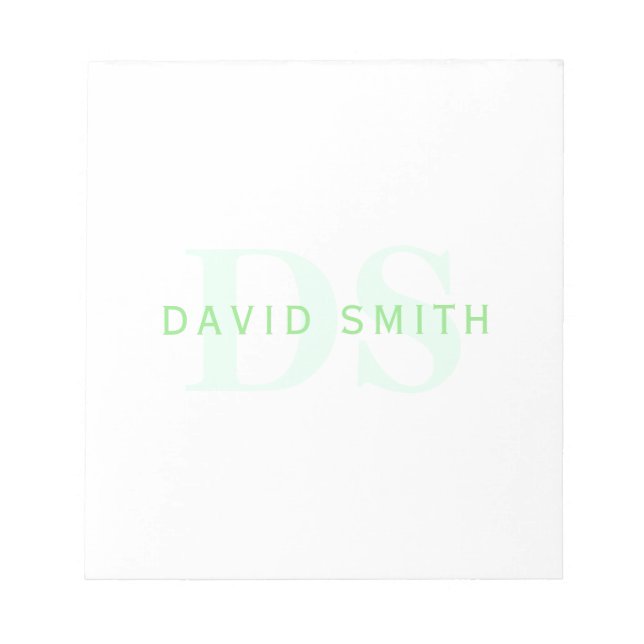 Modern Name & Monogram | Green & White Notepad (Front)