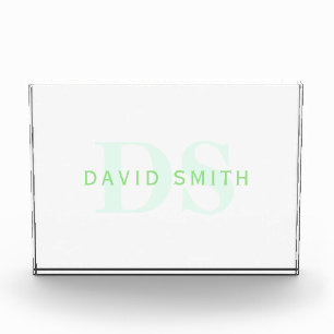 Modern Name & Monogram Green & White Photo Block