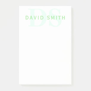 Modern Name & Monogram   Green & White Post-it Notes