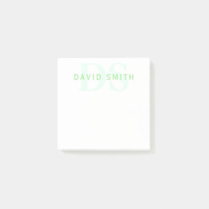 Modern Name & Monogram   Green & White Post-it Notes