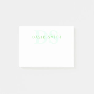 Modern Name & Monogram   Green & White Post-it Notes