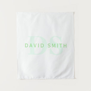 Modern Name & Monogram Green & White Tapestry