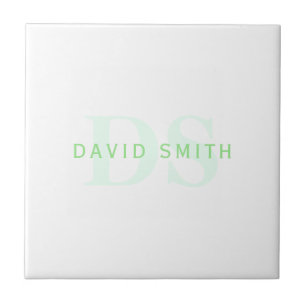 Modern Name & Monogram   Green & White Tile