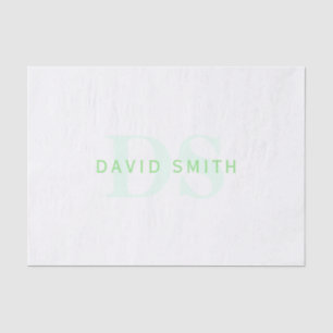 Modern Name & Monogram   Green & White Tissue Paper