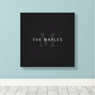 Modern Name & Monogram   Grey & Black Canvas Print