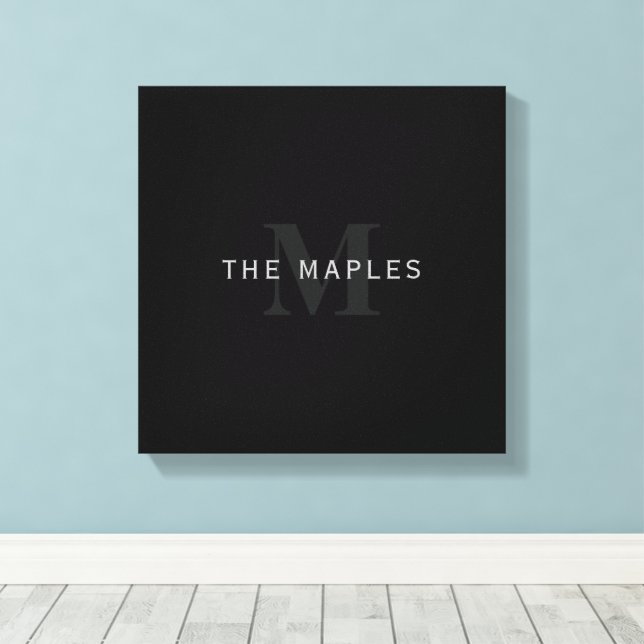 Modern Name & Monogram | Grey & Black Canvas Print (Insitu(Wood Floor))