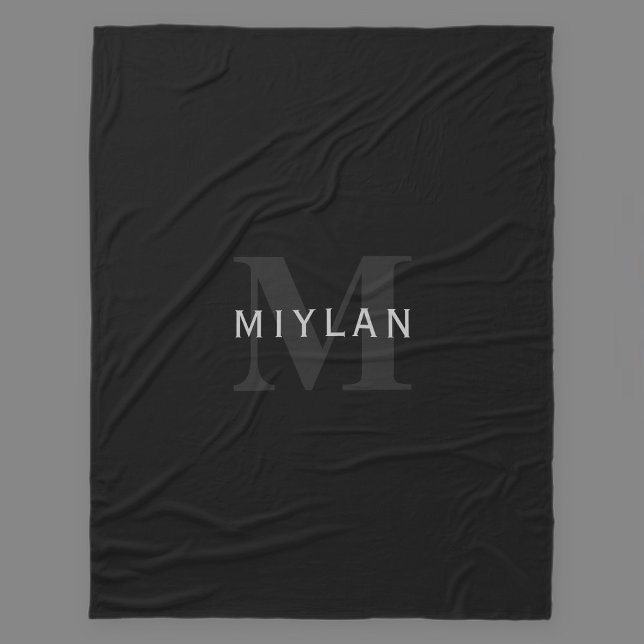Modern Name & Monogram | Grey & Black Fleece Blanket (Creator Uploaded)
