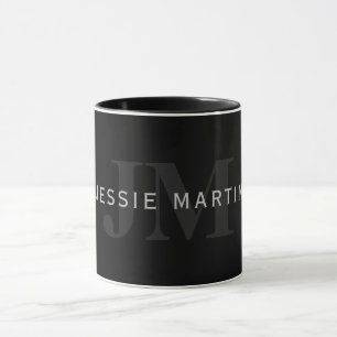 Modern Name & Monogram   Grey & Black Mug
