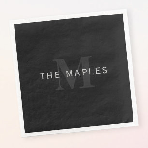 Modern Name & Monogram Grey & Black Napkin