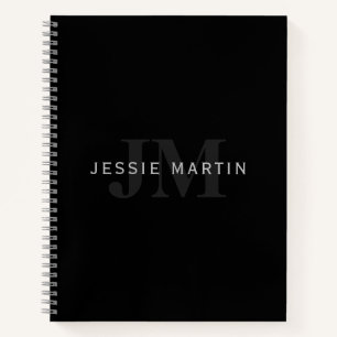 Modern Name & Monogram   Grey & Black Notebook